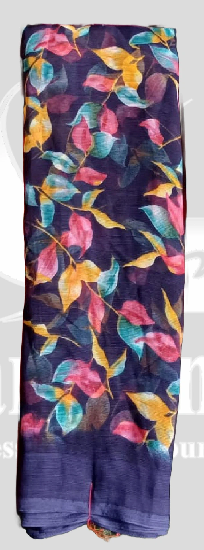 Chiffon Printed Leaf Design Saree &ndash; SANGNI1203 &ndash; Navy Blue Mix